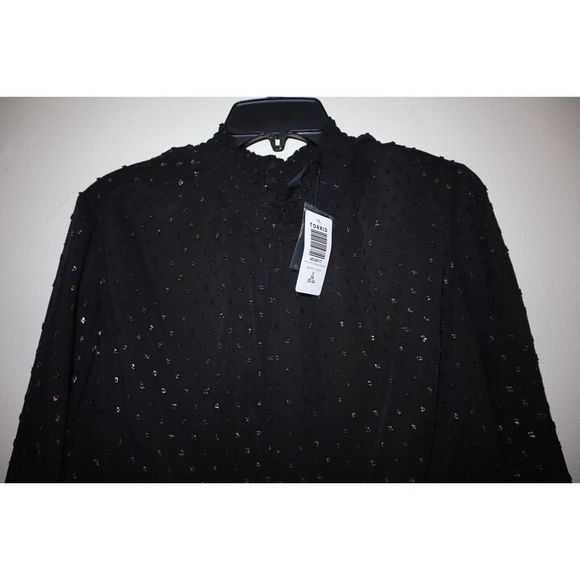 Torrid Women's Plus Sz 3 (3X) Deep Black Mini Clip Dot Blouson Sleeve Dress $86 - Picture 4 of 16